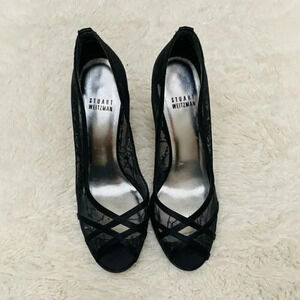 Stuart Weitzman - Shalimar Black Fireworks Mesh Lace Heels